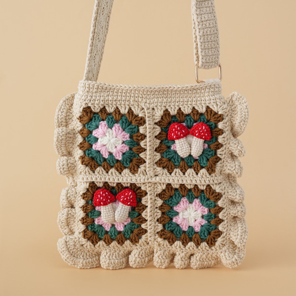 手作り 毛糸 刺繍 かぎ針編み 2Way ショルダーバッグ トートバッグ