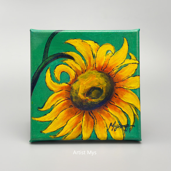 原画 アクリル画 キャンバスアート ひまわりの絵｜15cm×15cm