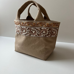 新色◇インド刺繍リボンとクッタリ帆布のトートバッグ◇blue gray