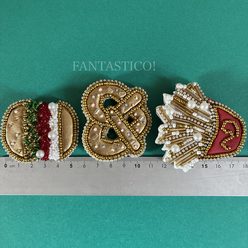 お得な3個セット❤️ファストフードビーズ刺繍ブローチ❤️デリカ