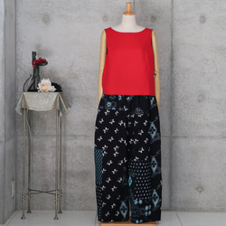 着物リメイク 辻が花 紬のフレアー袖ワンピース/ フリーサイズ kimono