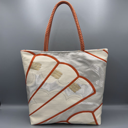 着物 帯 帯締め ハンドメイド トートバッグ リメイク 金 花 六通柄袋帯