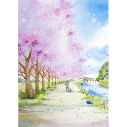 原画】北海道・赤い屋根のある丘の風景（水彩画）送料無料☆美瑛 風景