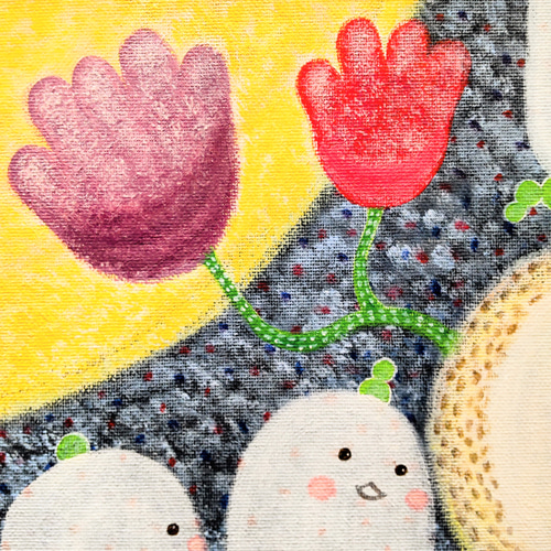 絵画 原画『花咲く夜の話』キャンバス(F4号) フクロウ 月 アート 一点もの 特集掲載】原画『花咲く夜の話』キャンバス(F4号) ふくろう フクロウ