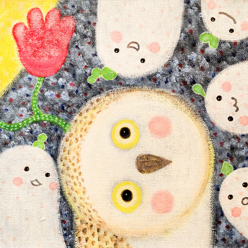 絵画 原画『花咲く夜の話』キャンバス(F4号) フクロウ 月 アート 一点もの 特集掲載】原画『花咲く夜の話』キャンバス(F4号) ふくろう フクロウ
