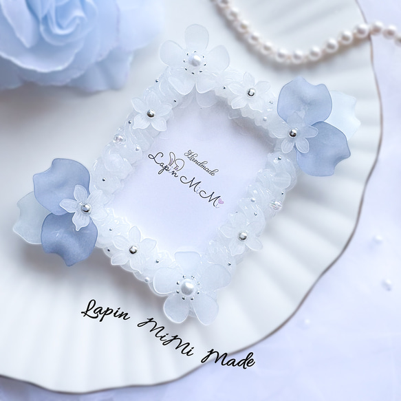 受注製作】クリア ホイップデコ ブルーグレー 春 お花 桜 マット
