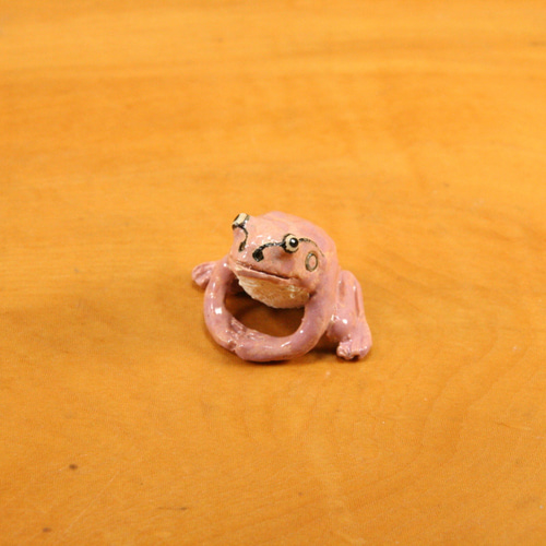アマガエル 置物 アマガエル（桃色） 陶芸作品 置物（カエル 陶 フギュア） 立体