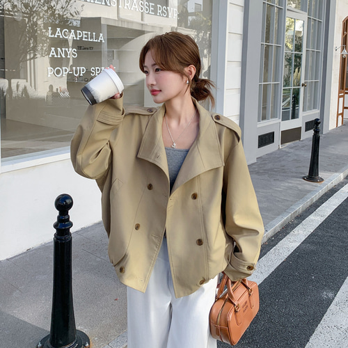 カーキ ショートトレンチコート レディース 秋物 ゆったりカジュアル