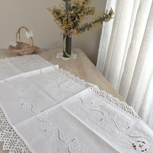 レースクロス ハンドメイド テーブルセンター リネン 手刺繍 レース