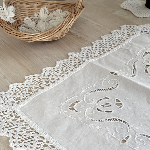 レースクロス ハンドメイド テーブルセンター リネン 手刺繍 レース