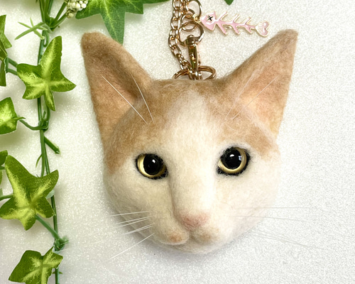 茶白猫バッグチャーム1106 羊毛フェルト 羊毛フェルト猫 茶白猫 猫