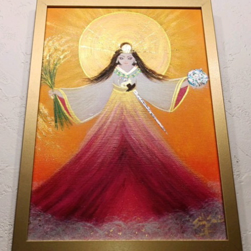 天照大御神｜赤富士と金雲海＊24K純金箔稲穂＊豊か・繁栄＊風水アート