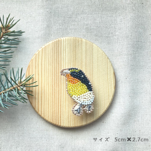 森のキビタキ ビーズ刺繍ブローチ [森と水辺の仲間］野鳥アクセサリー