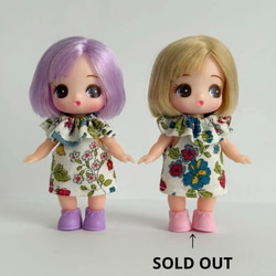 ぷちリカちゃん Aラインワンピース 花柄 1枚 ハンドメイド アウト