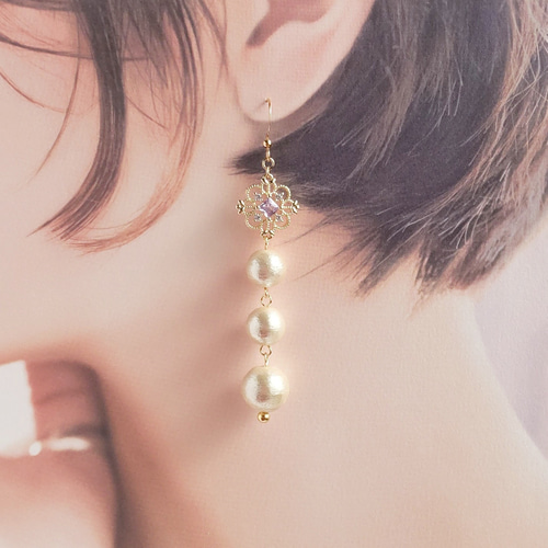 再販＊Triple Pearl 〜Purple Bijou〜 イヤリング ピアス パール