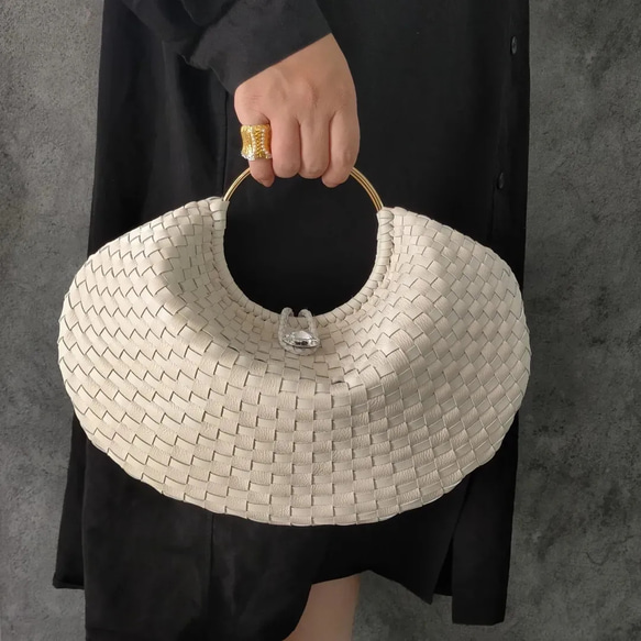 牛皮手工編織手提包 / Leather hand-woven bag「Papagena ivory」（收單後製作） 第7張的照片