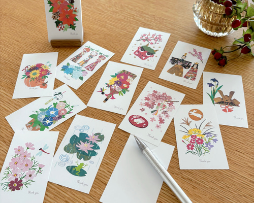 12ヶ月の花と風物詩 ミニサンキューカード 12枚セット｜名刺サイズ