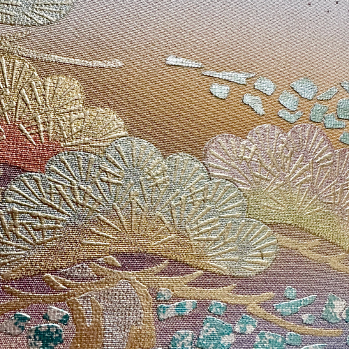 ヴィンテージ着物 ファブリックパネル 朝焼けに鶴 30×30cm（2枚組）和
