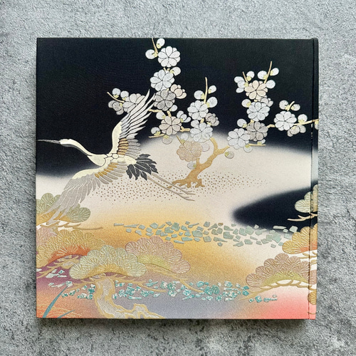ヴィンテージ着物 ファブリックパネル 朝焼けに鶴 30×30cm（2枚組）和