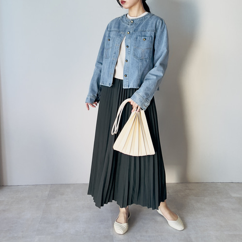新作】 旬のデニムジャケットがノーカラーでおしゃれにトールサイズも