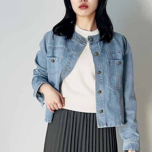 今期極美品♡theory luxe ノーカラーデニムジャケット♡38サイズ 新作】 旬のデニムジャケットがノーカラーでおしゃれにトールサイズも