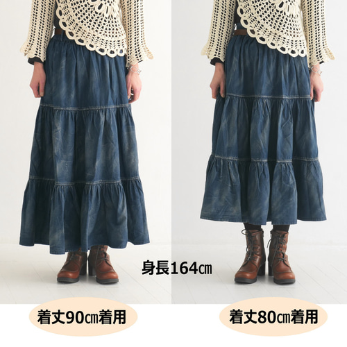 ふんわりと広がるティアードスカート＊やわらかデニム＊ゆったり
