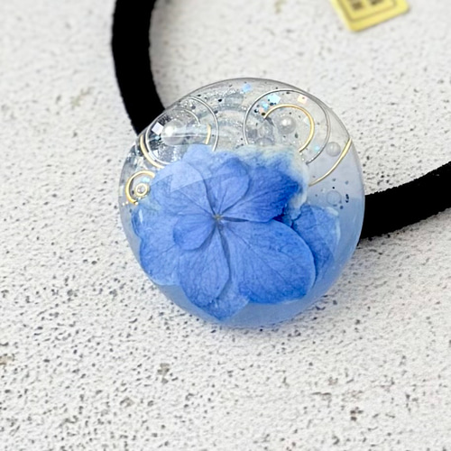 No.2638❀》ハンドメイド レジンヘアゴム 春 くすみブルー 桜 紫陽花と
