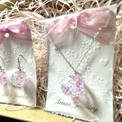 ♡春の夢 桜の雫ネックレス♡〜＊スワロフスキー＊スノードーム
