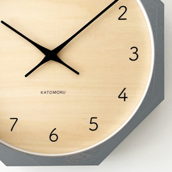 KATOMOKU muku clock 7 八角形 グレー シナ文字盤 km-83GR8 掛け時計 木製 静か 11枚目の画像