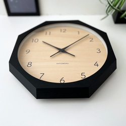 KATOMOKU muku clock 7 八角形 ブラック シナ文字盤 km-83BK8 掛け時計 木製 静か 6枚目の画像