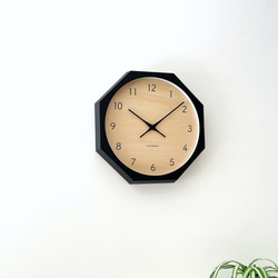KATOMOKU muku clock 7 八角形 ブラック シナ文字盤 km-83BK8 掛け時計 木製 静か 3枚目の画像
