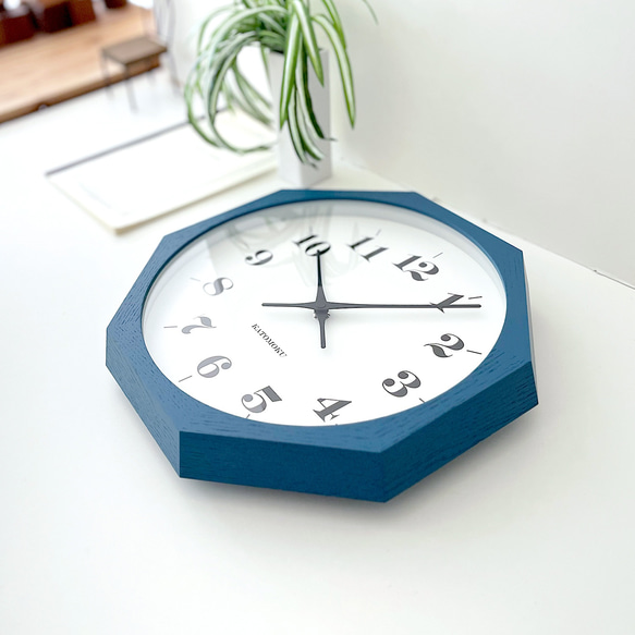 KATOMOKU muku clock 12 八角形 ブルー km-97BL8  掛け時計 木製 静か 8枚目の画像