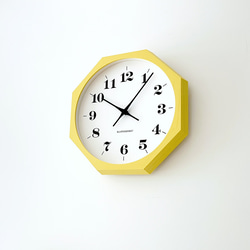 KATOMOKU muku clock 12 八角形 イエロー km-97YE8  掛け時計 木製 静か 1枚目の画像