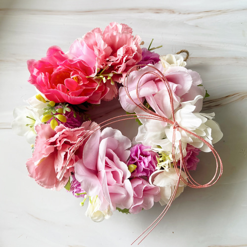 和モダン・上品】牡丹・薔薇・カーネーションのフラワーリース