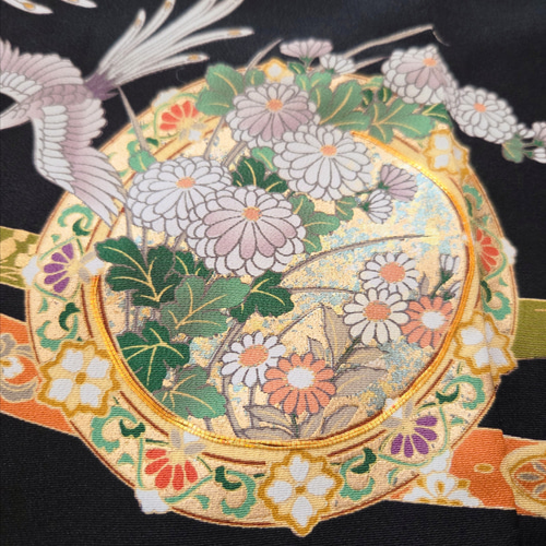 着物リメイク ロング ワンピース 袖スリット 鳳凰 桜 花柄 マキシ丈