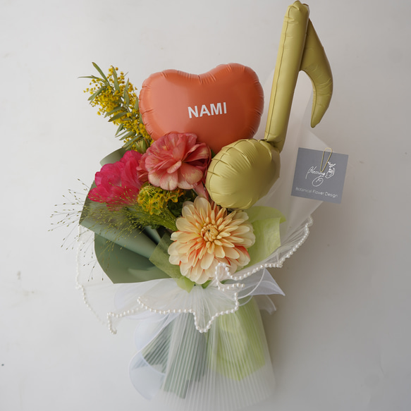 【予約販売】選べる３色 名入れ無料 フレッシュフラワー バルーンブーケ 生花 花束 母の日 発表会 母の日ギフト2026 5枚目の画像