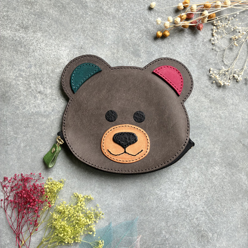 ポーチ　ミニトート　バレエ　くま　アップリケ　ハンドメイド ◇無敵の可愛さ♪そっと見つめるクマさんウォレットポーチ