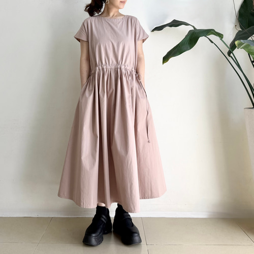 半袖サイドリボンワンピース * Cotton素材 ほんのりPink Beige