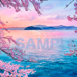 会津桜峠の朝 .オリジナル (水彩キラキラ光沢和紙) 絵画 yoiiro 通販