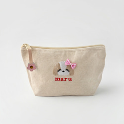 受注製作】うちの子刺繍ポーチ（キャンバスフラット） 犬友さん犬好き