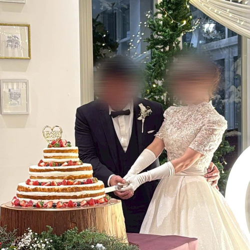 実例写真！ボレロ 半袖 インポートビジューレース くるみボタン