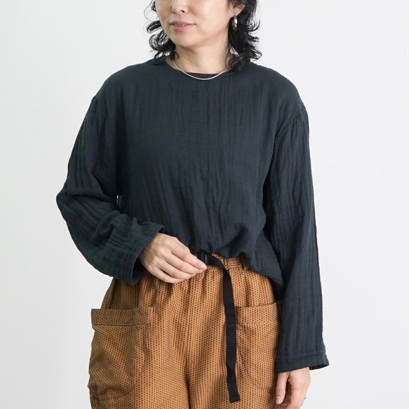 ショートガーゼロンT/ブラック/知多木綿3重ガーゼ 2枚目の画像