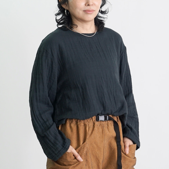 ショートガーゼロンT/ブラック/知多木綿3重ガーゼ 1枚目の画像