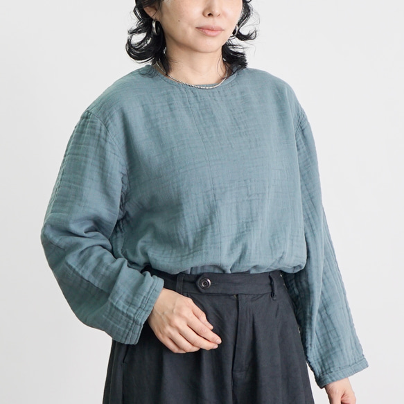 ショートガーゼロンT/ミストブルー/知多木綿3重ガーゼ 2枚目の画像