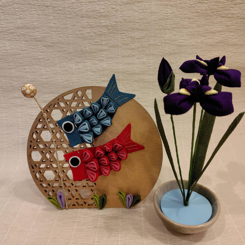 うまる　花菖蒲　つまみ細工 花菖蒲》つまみ細工 卓上インテリア 花しょうぶ 五月飾りのお供に 置き
