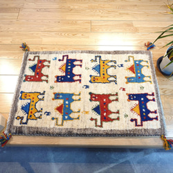 ペルシャ ギャッベ ミニマット 41x39.5 アイボリー にわとり ギャベ