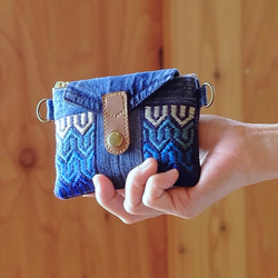 こぎん刺しサクラポーチ【刺し子☺︎刺繍】デニムリメイク