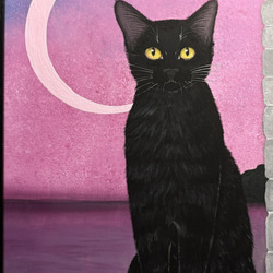 【原画】「ピンクムーン」／黒猫 2枚目の画像