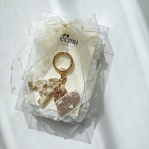 set】ビーズ刺繍イニシャル+ハートチャームセット / バッグチャーム