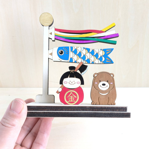 new【小いのぼり金太郎】 木製 五月人形 端午の節句 こどもの日 名前旗